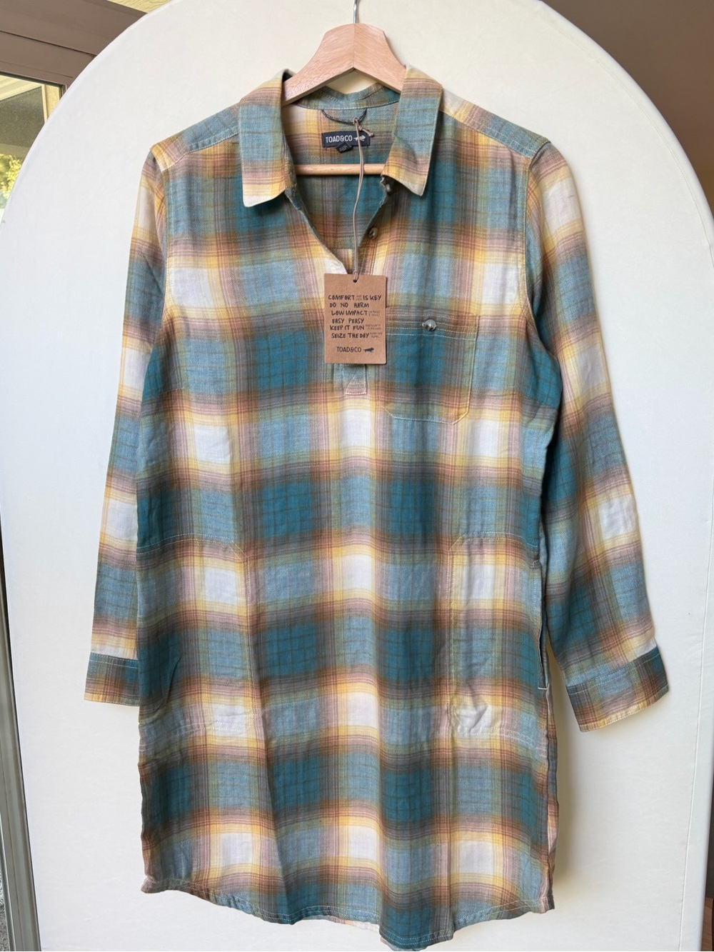 NWT Toad&Co Re-Form Popover Long Sleeve Dress Flannel Atlantic Ombre size M